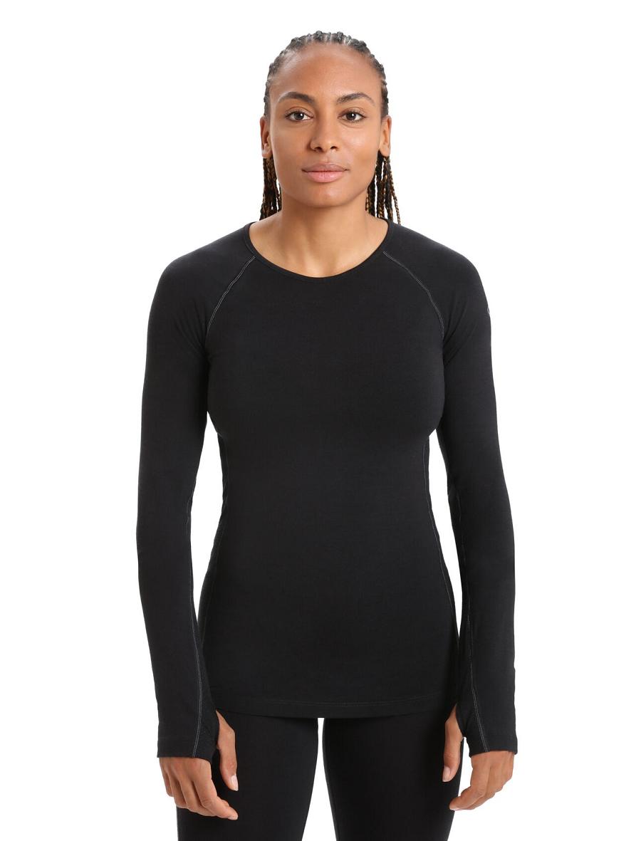 Base Layers Icebreaker BodyfitZone™ Merino 200 Zone Thermal Long Sleeve Crewe Top Damskie Czarne | PL 1088ZUTG